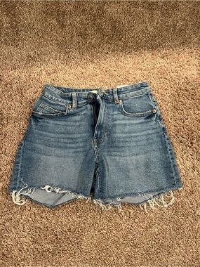 H&M Medium Blue Frayed Hem Denim Shorts